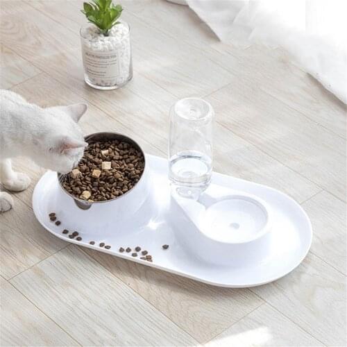 Cat Feeder Stainless Steel Automatic Feeding Pet Bowl Dog Drinking Water Fountain Puppy Kitten Food Container Pets Double Bowls