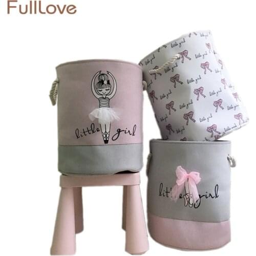 FullLove 35*40cm Pink Laundry Basket for Dirty Clothes Cotton Ballet Girl Bow Print Toys Organizer Home Storage & Organization
