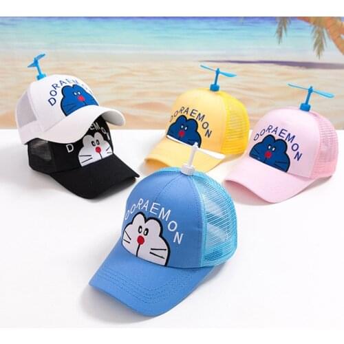 Summer Children Baby Hats for Boys Girls Cartoon Cat Helicopter Baseball Peaked Cap Sunhats Kids Visors Hat Mesh Breathable 3-8T