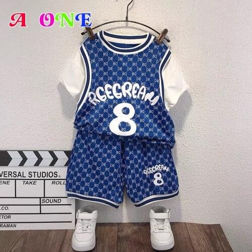 Summer boys set kids clothes outfits jogger set t-shirt + pants 2 pcs set fahsion basketball trend boys clothing 2T to 12T yrs