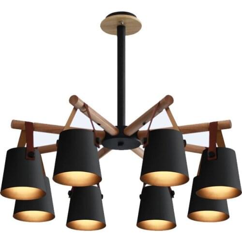 Solid wood chandelier E27 led creative personality belt loft chandelier for kitchen living room bedroom restaurant