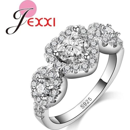Fashion Party Finger Ring Fine Jewelry Gift White Heart Shaped 925 Sterling Silver Women Engagement Wedding Rings