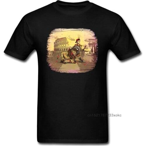 Emeritus Lion 2018 Men T-shirt Rome Colosseum Warrior Vintage Drawing Black Tops Cotton Tee Shirt Plus Size