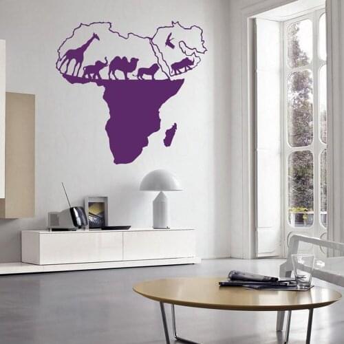 Wall Decal Vinyl Sticker Wild Nature Animal World Map of Africa Home Decor Office For Childrens Room Travel Mural WL776