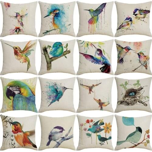 Hummingbird Flower Linen Throw Pillow Case Cushion Cover Sofa Bed Home Decor