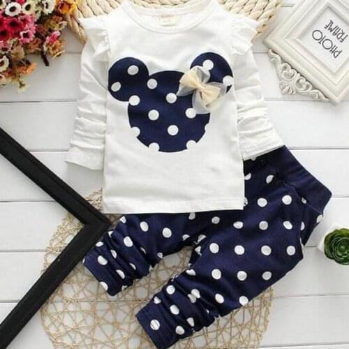 2018 new Spring children girls clothing sets mouse early autumn clothes bow tops t shirt leggings pants baby kids 2 pcs suit