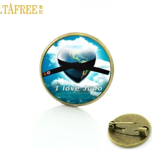 TAFREE Brand new fashion I Love Judo brooches vintage judo black belt art charms karate sports badge pin men women jewelry SP575