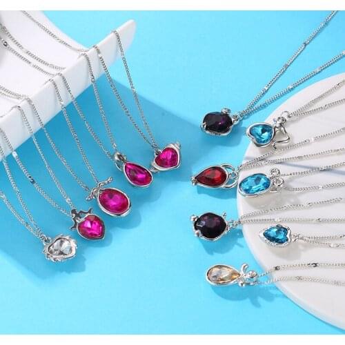 GinaDeer Heart Necklace Women Twelve Constellation Crystal Pendants Necklaces Clavicle Chain Simple Wild Statement Necklace Set