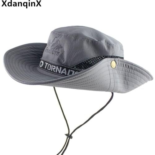 XdanqinX Summer Mens Panama Bucket Hat Breathable Mesh Fishing Cap Wind Rope Fixed Tourist Sunscreen Beach Hats Climbing Hat