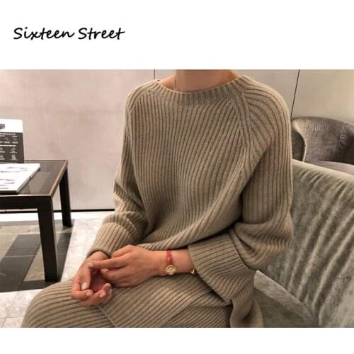 Wool Sweater Women Knitted Suit Pants Female Woollen Trousers High Quality Korean Fashion Clothing Elegant Baggy Y2k Style 2021