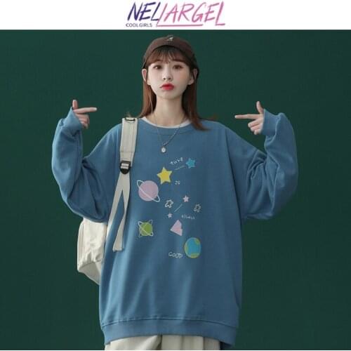NELLARGEL Women Planet Kawaii Harajuku Hoodie 2021 Female Korean Fashion Streetwear Sweatshirts Girl Winter Long Sleeve Hoodies