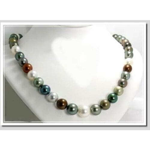 Gorgeous 11-12mm south sea round multicolor pearl necklace 18inch 925s KKK