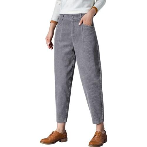 100% Cotton Corduroy Harem Pants 2020 New Autumn Fall Trousers Women Casual Ankle-Length Pants Zipper Fly Flat Womens Clothing