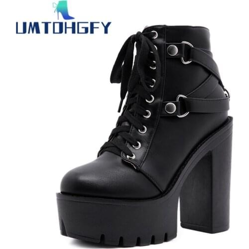 Modern Boots Women Heel Spring Autumn Lace-up Zipper Soft Genuel Leather Platform Shoes Party Ankle Boots High Heels Punk Girls