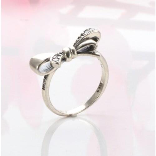 Bewill Hot 100% 925 Sterling Silver Shimmering Gorgeous bow ring For Women Fashion Original Jewelry Gift