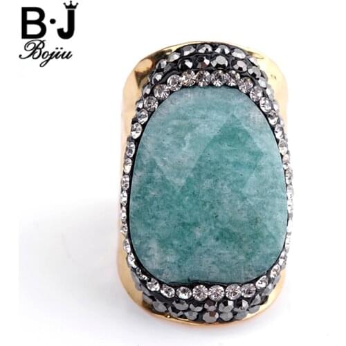 Bojiu Natural Stone Ring Zircon Electroplated Gold-color Adjustable Size New Fashion Jewelry Rings For Women bague femme RI023