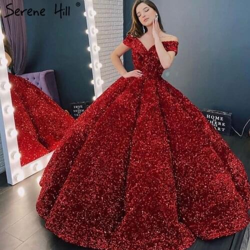 Gold Dubai Sweetheart Sexy Plus Size Wedding Dresses 2020 Sequined Off Shoulder Luxury Bridal Gowns HM66991 Couture Dress