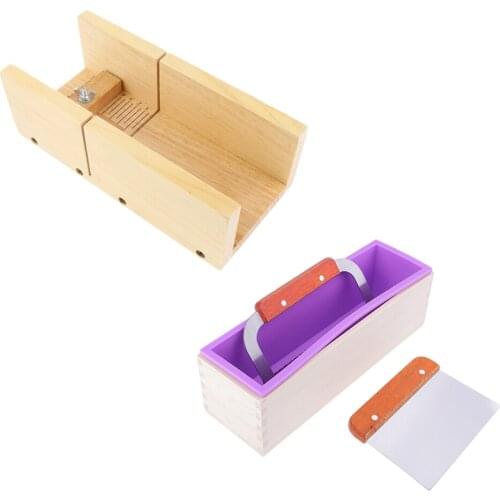 2021 Original 4x Wooden Box Silicone Soap Making Mold Loaf With Soap Cutter Cutting Mould Food-Grade Silicone Soap Cutter Mold