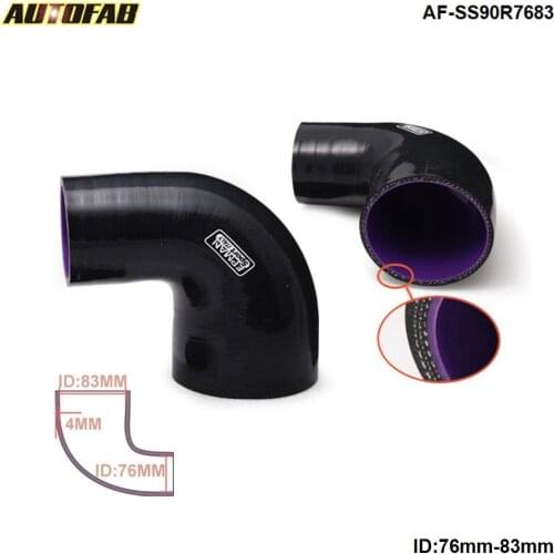 3"-3.25" 76mm - 83mm 90 Degree Silicone Elbow Reducer Tube Hose 4-Ply Black For Honda Civic EK 99-00 AF-SS90R7683