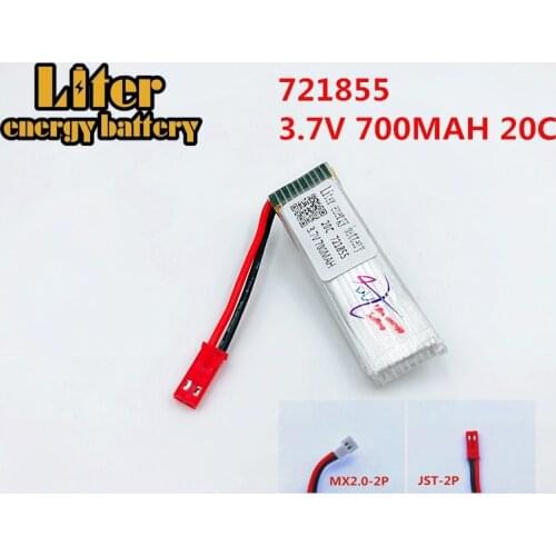3.7V 700 mah Remote control plane 3.7V 700 mah lithium battery JST plug UC 721855