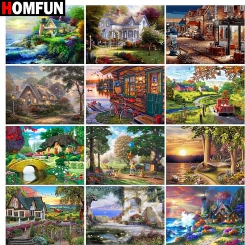 HOMFUN Diamond Embroidery DIY Diamond Painting Cross Stitch Kit "House forest landscape" 5D Needlework Diamond Home Decoration