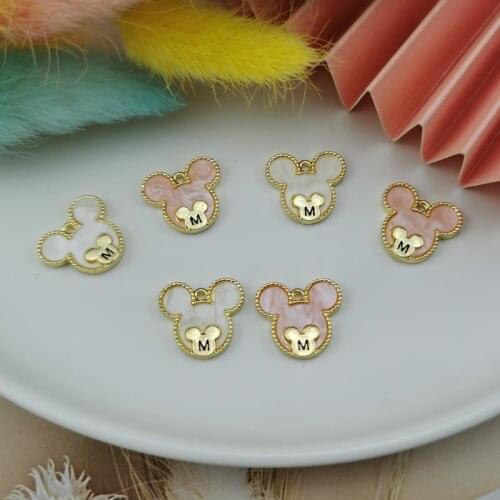 ApeUr 10pcs Mickey Head Acrylic Metal Charms Gold Tone Mouse Pendants Fit DIY Earring Bracelet Jewelry Accessories Phone Decor