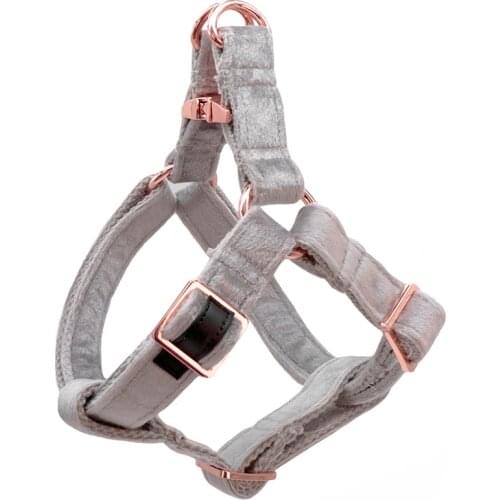Silver Grey Velvet Dog Harness Basic Dog Leash Adjustable Buckle Cotton Fabric for Dog or Cat