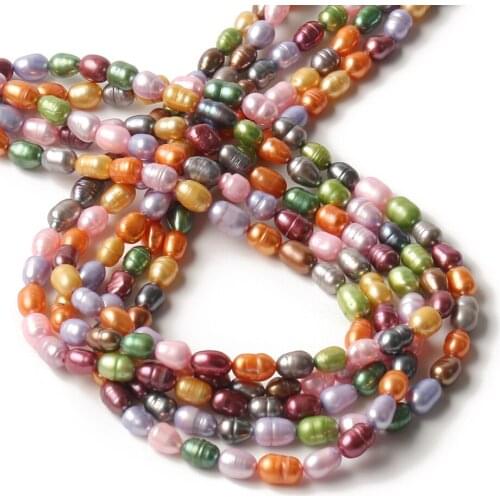 Natural Freshwater Cultured Pearls Beads 5-6mm Rice Shape Multicolor Loose Pearl for Jewelry Making DIY Bracelets Strand 15inch