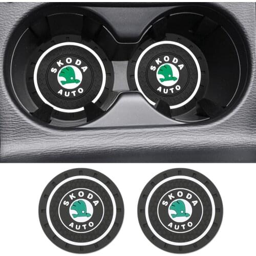 For Skoda Octavia 2 A7 Tour RS Fabia 1 Rapid Kodiaq Superb Kamiq Yeti PVC Car Water Coaster Auto Anti-Slip Cup Mat Accessories