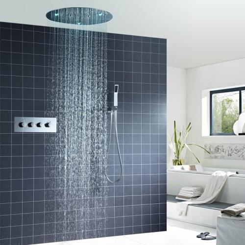 Rain Shower Systems LED Shower Head 7 Colors Thermostatic Valve Bath Mixer Tap Embedded Ceiling Round Shower Set Stainless Steel