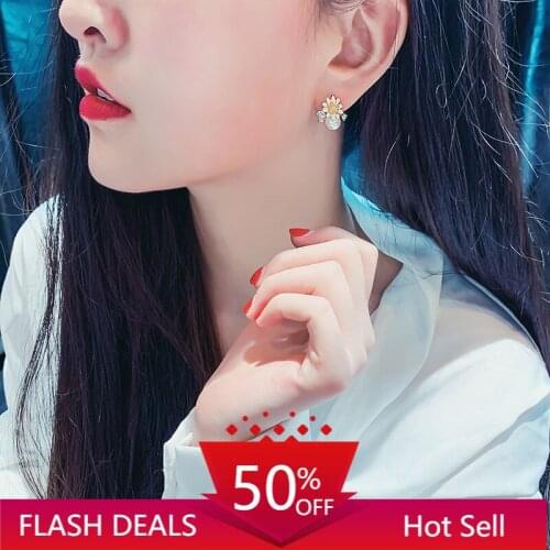 Needle Sweet Flower Stud Earrings Female Temperament New Drop Oil Painted Earrings Earrings for Women Jewelry