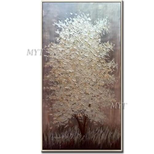 There Is A Silver Tree In The Grey Grass Handpainted Wall Art Home Decor Picture Modern Oil Painting On Canvas Beautiful