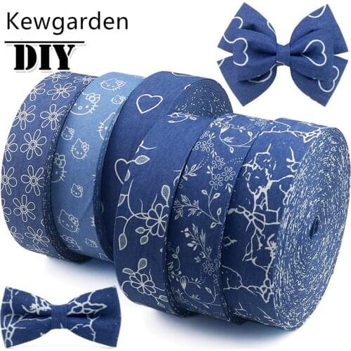 Kewgarden 40mm 1-1/2" Printed Flowers Layering Cloth Ribbons Handmade Bowknot Ribbon DIY Riband Garment Accessories 4M/Lot