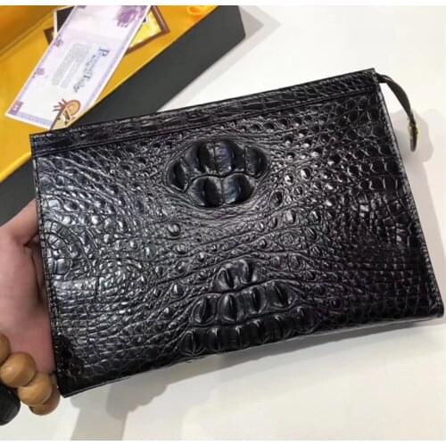 Authentic Real Alligator Leather Zipper Closure Businessmen Working Clutch Purse Genuine Crocodile Skin Male Large Card Holders