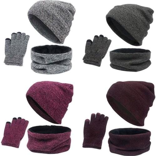 Kit 3PCS Set Women Hat Winter Knitted Cap Collar Gloves Soft Fleece Lined Warm Scarf Hat Outfits