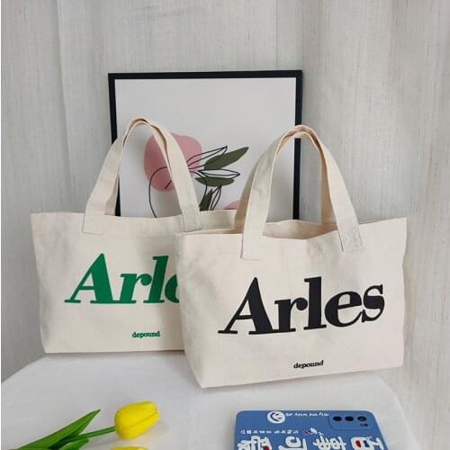 Korean Summer Canvas Handbag Cotton Soft Lunch Box Bag Small Reusable Shopping Tote Bag Fashion Letters Print Student Books Bag