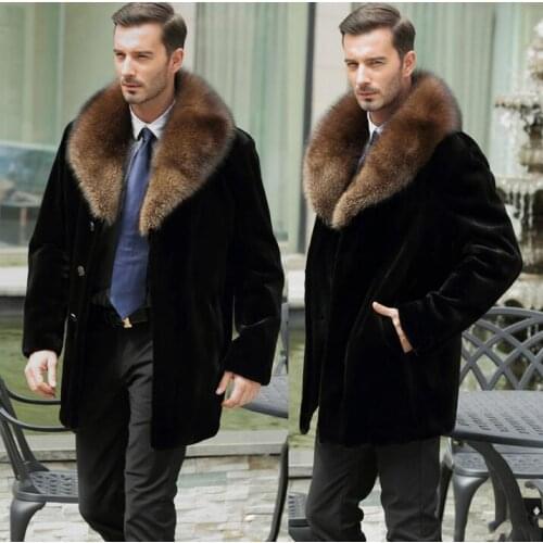 Big fur collar faux mink leather jacket mens winter thicken warm fur leather coat men slim jackets jaqueta de couro fashion