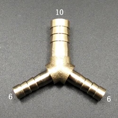Brass Hose Barb Reducer Fitting Y Shaped 3 Way Splitter 10-6-6mm Water Gas