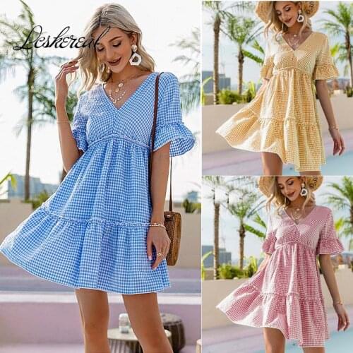 Летние платья в клетку LCSKEREAL China At AliExpress