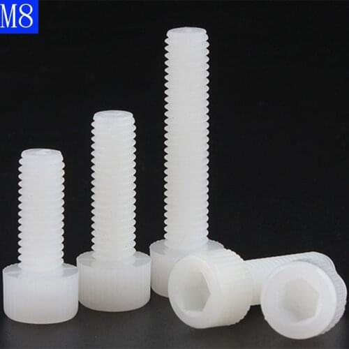 M8 x 1.25mm White Plastic Nylon Socket Head Caps Screws Metric DIN 912 Coarse Bolts NYLON66 Metric ISO 4762