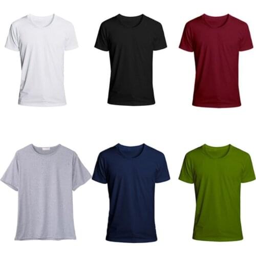 2020 Mens Neck cotton Casual T-shirt Slim Fit Short Sleeve Solid Color Polyester M/L/XL/2XL/3XL