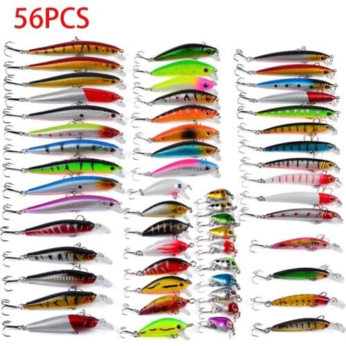 56Pcs Fishing Lure Set Fishing Soft Bait Hard Bait Minnow Floating Swing Crankbait Crazy Wobblers Artificial Bionic Crank Lures