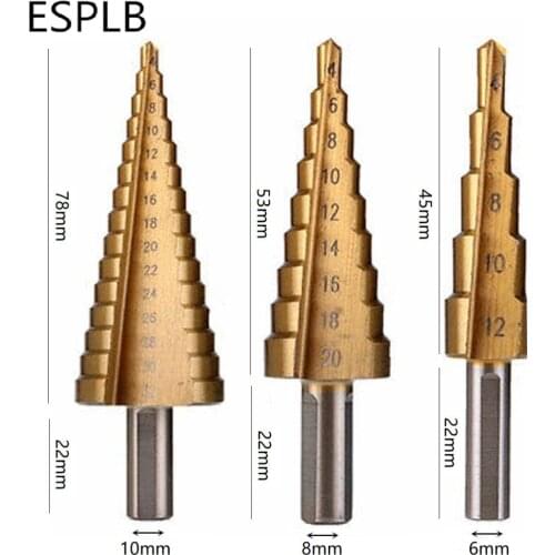 3pcs Drill Bit Set HSS Steel 4-12/20/32mm Metric Spiral Flute The Pagoda Shape Triangle Hexagon Shank Hole Cutter Step Drill Bit