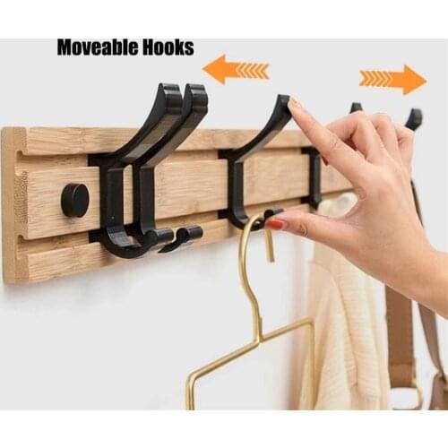 Wall Mounted Coat Hook Wooden Bedroom Furniture Clothes Rack Robe Towel Hanger Hat Bag Hooks Bathroom 5 Hooks Household Products