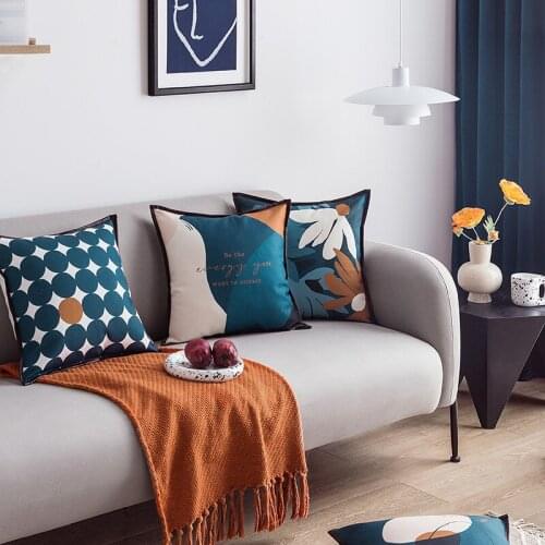 Nordic Plants Pillow Case Blue Collection Cushion Cover Back Support Pillow Covers Decorative Pillowcase Home Decor