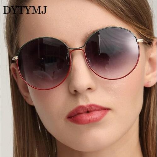 DYTYMJ Oversized Round Sunglasses Women 2021 Vintage Metal Sun Glasses Women Gradient Lens Luxury Designer Sun Glasses Oculos