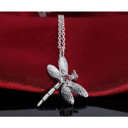 925 Sterling Silver Necklace For Women Zircon dragonfly Pendant 18 inches Christmas gifts high quality wedding party Jewelry
