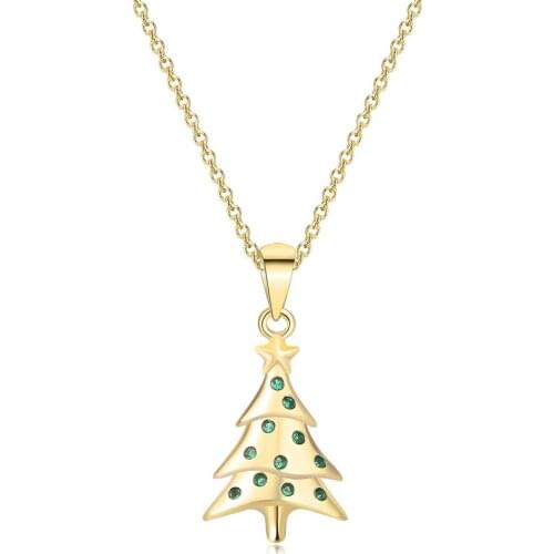 Pendants Necklace For Women Aesthetic Cute Christmas Tree Green CZ Rose Gold Color Korean Chokers Chain Jewelry N181