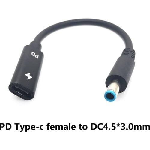 PD Type C Female to 4.5*3.0mm Male Dc Plug Converter Laptop Charging Cable Cord for Hp ProBook 430 G3 450 G3 455 G3 470 G3 440
