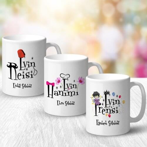 Personalized 3'lü House Chieftain Wife Prince Design White Mug Cup Pad